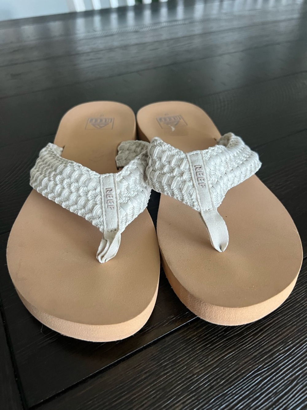 Reef Women’s Cream Braided Thong Sandals with Tan Footbed